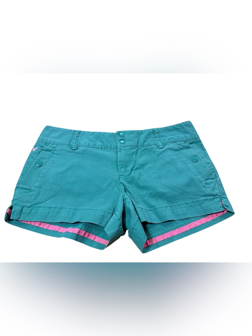 American Eagle Outfitters Green Pink Trim Chino Shorts Size 2 Y2K Preppy